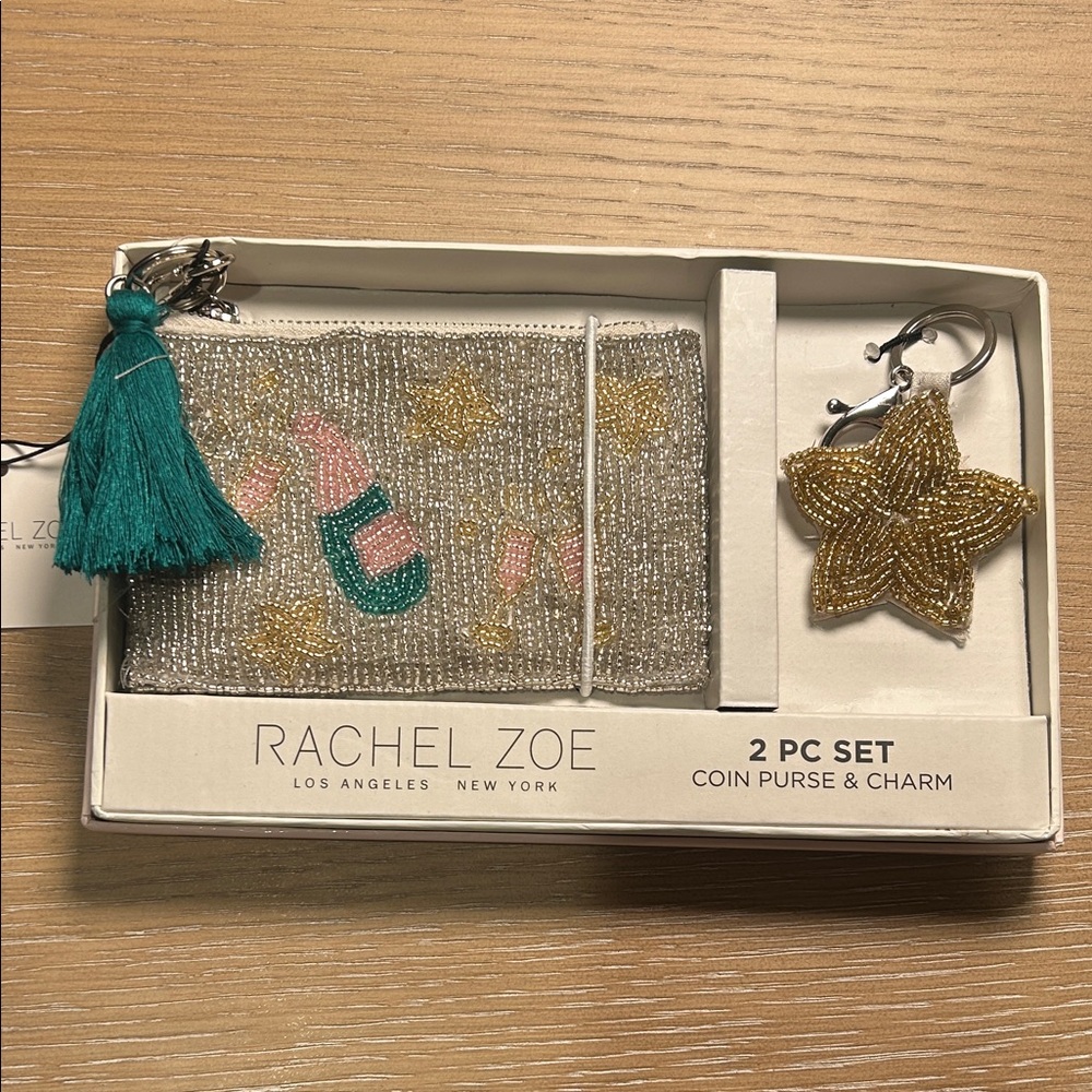 Rachel Zoe Champagne and Star Silver Beaded Coin Purse with Gold Star Charm